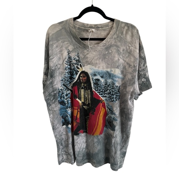 Vintage 90s The Mountain Native American T Shirt XL Blue Crewneck Craig Tennant - Picture 1 of 8